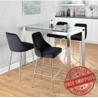 Lumisource B25-MARCEL VBK2 Marcel Contemporary Counter Stool in Chrome and Black Velvet - Set of 2